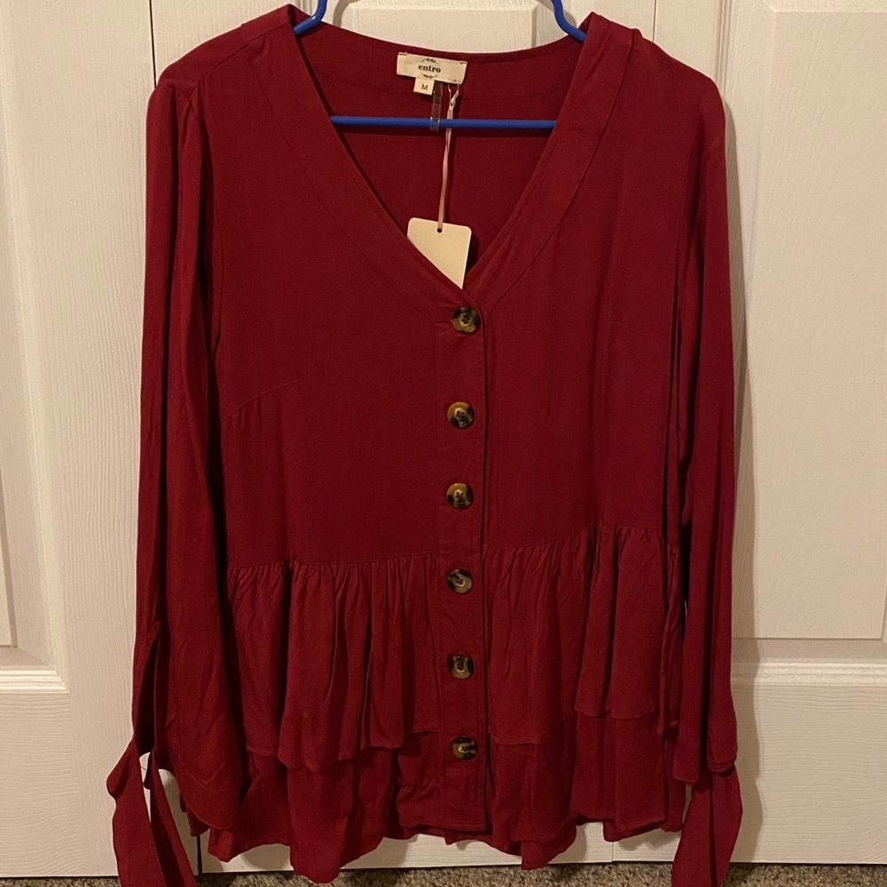 Long sleeve Red Top with Button Detailing